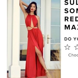 LULU’S SULTRY SOMETHING CORAL RED BACKLESS MAXI